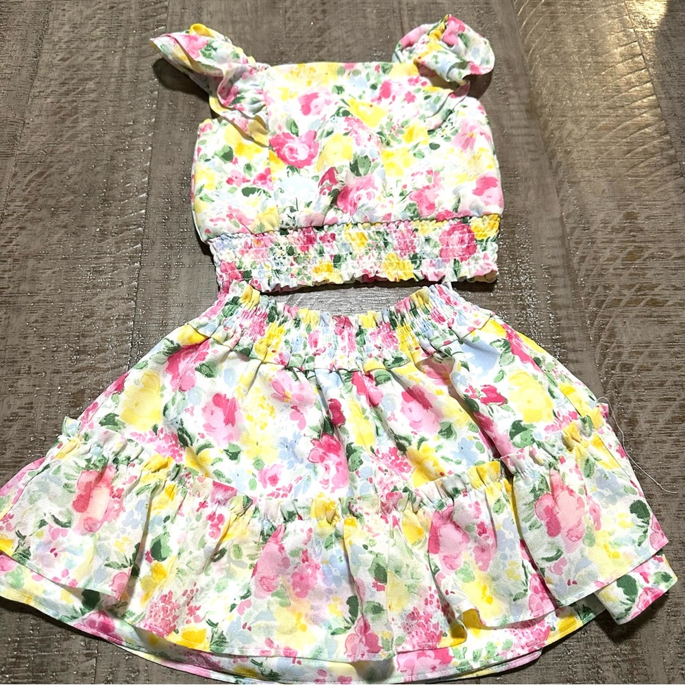 Janie and Jack Baby Girl Floral Print 2 Piece Skirt Outfit